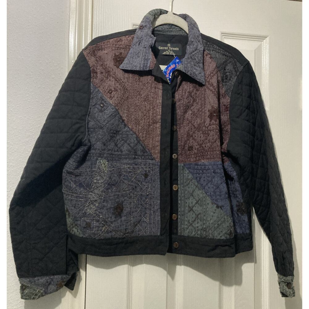 Sacred Threads Womens Size XL Shacket Jacket Cropped Hippie Patchwork Boho